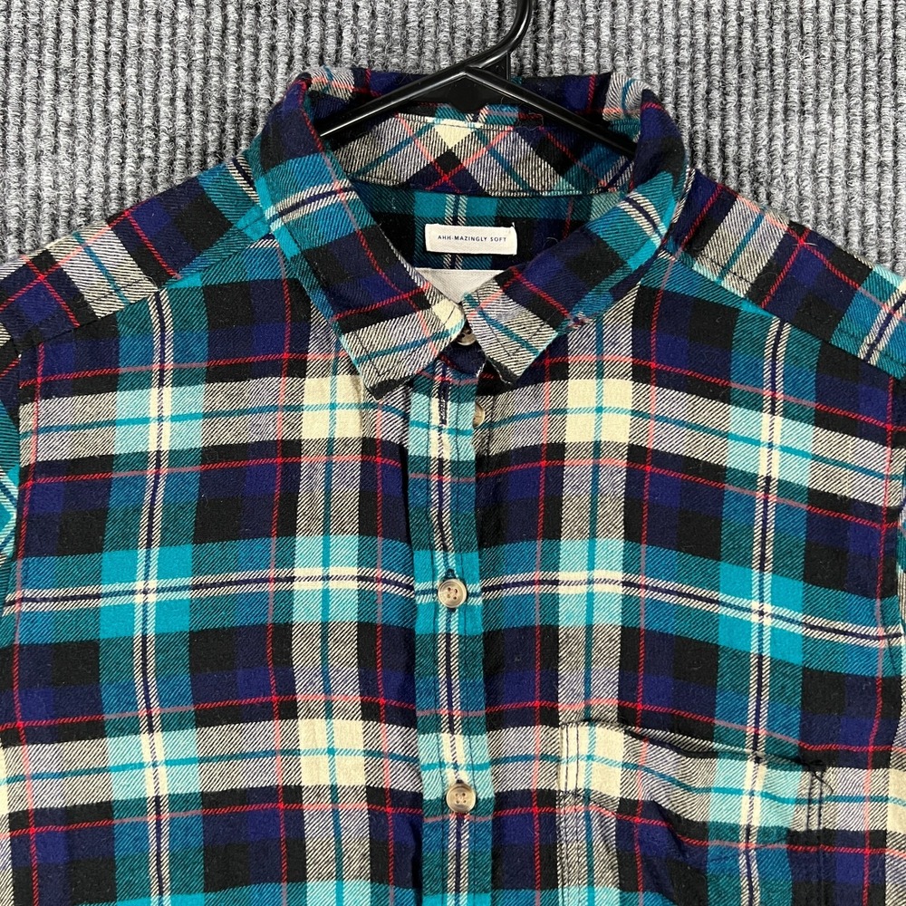American Eagle Shirt Womens Medium Blue Plaid Long Sleeve Button Up Boyfriend